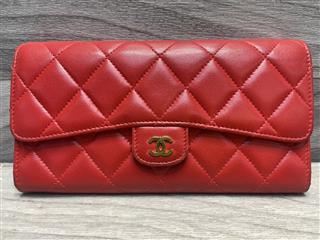 Chanel Classic Long Flap Zipper Wallet Red Orange Tinged Caviar